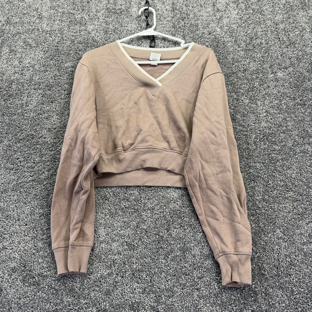 PINK Victoria Secret Pullover Womens Extra Small Brown V Neck Cropped Sweatshirt